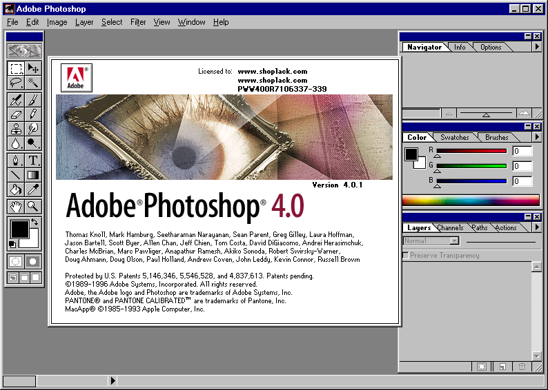 Adobe Photoshop 4.0 for Windows Splash Screen and Workspace (1996)